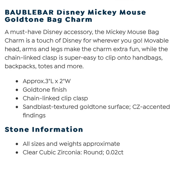 $68 Disney x BaubleBar Mickey Mouse Disney Bag Charm: Goldtone - Picture 6 of 8